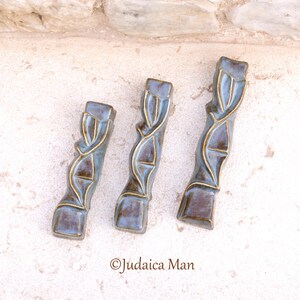 Mezuzah Case handmade ceramic- Unique piece of jewish art: Blue and Brown 'Shema' Judaica Art