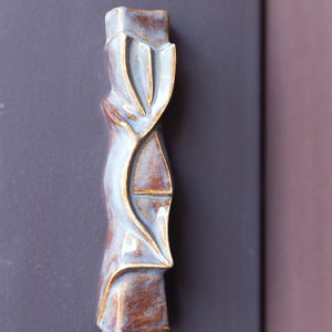 Handmade Ceramic Mezuzah Case: Blue & Brown 'Shema' Judaica Art