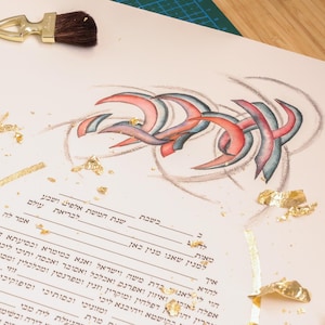 Handmade Watercolor Ketubah: Pomegranates & Flowers, Jewish Wedding Art