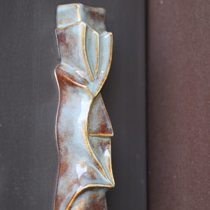 Handmade Ceramic Mezuzah Case: Blue & Brown 'Shema' Judaica Art