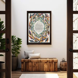 Floral Ketubah "Four seasons": Hand-Painted Watercolor Jewish Wedding Certificate with 24K Gold