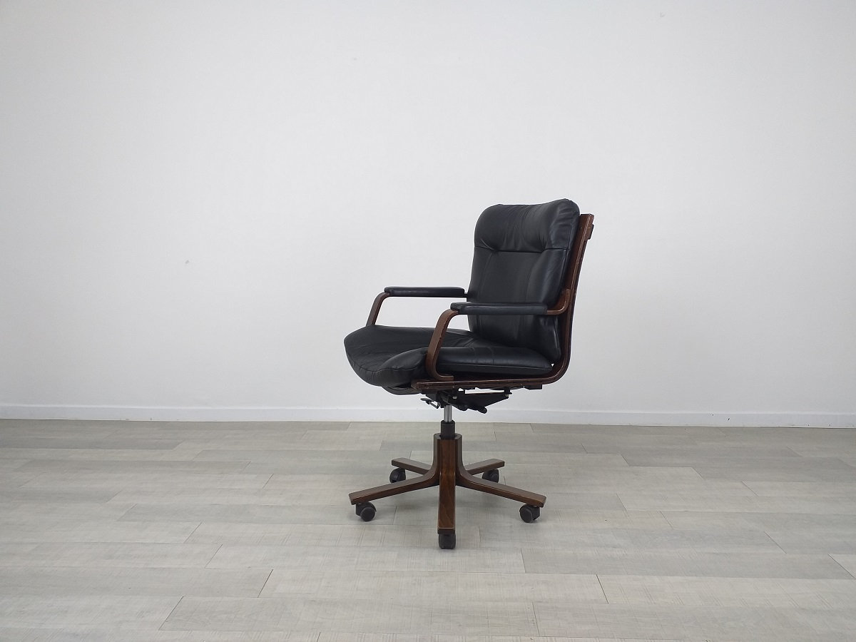 Fauteuil de Bureau Cuir Bois Design Scandinave Années 70 Vintage