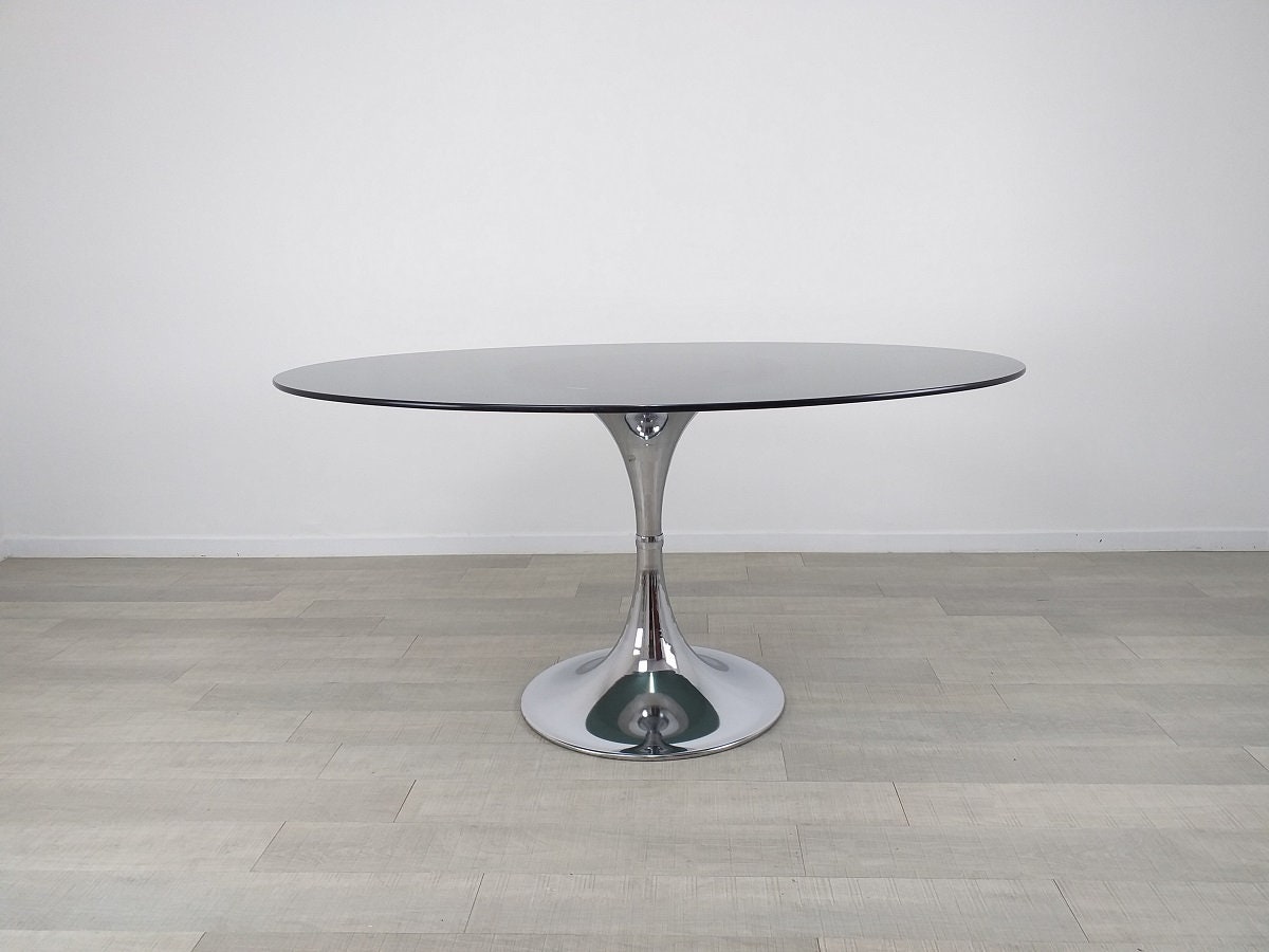 Table Ovale Design Gastone Rinaldi Pieds Tulipe Années 70 Vintage