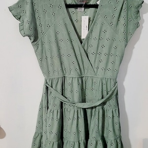 reformation juliette dress green Mens Sage/Light Green Eyelet Collar Bar French Cuff Dress Shirt + Tie