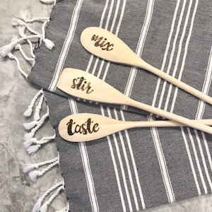 Wood Burned Wooden Spoons, Set of 3, Mix, Stir, Taste, Easy Gift Idea, Housewarming, Shower, Wedding, Bridal, Christmas Present, Birthday
