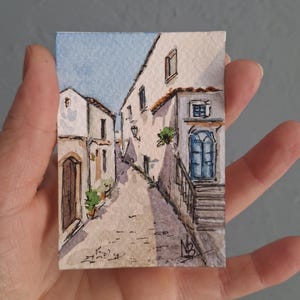 ACEO Original ART.Original Watercolor art.ACEO cards.Italy.Old city street.