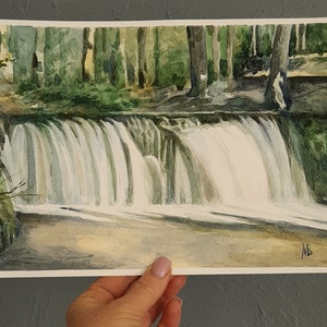 Peinture originale de paysage. Cascade dans la forêt. Peint à la main. Aquarelle originale. image 6