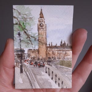 ACEO Original ART.Original Watercolor painting.ACEO cards.Big Ben.London