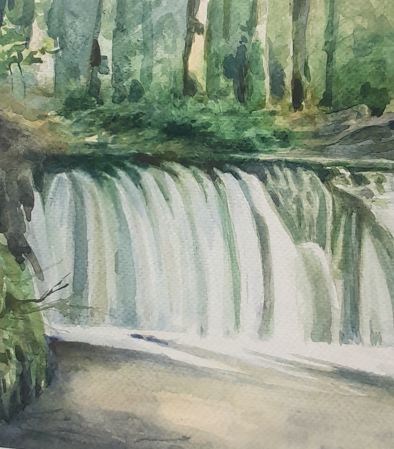 Peinture originale de paysage. Cascade dans la forêt. Peint à la main. Aquarelle originale. image 4