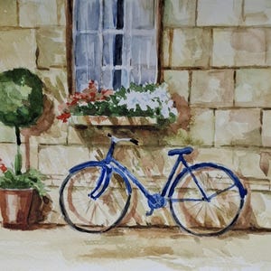 Original watercolor art. Bicycle watercolor art.Original waterclor painting.