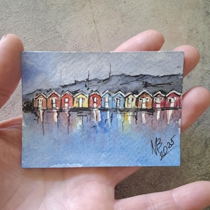 ACEO Original ART.Original Watercolor painting.ACEO cards.Painting of Sweden.