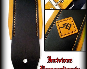 Guitar strap / leather bass, custom engraving, colors of choice, hand-stitched customizable 100% Made in Italy