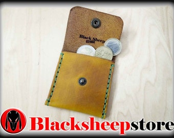 Leather Purses Compact Hand stitching 7 x 7 cm made in Italy leather money bag Customizable