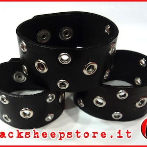 Leather bracelet handcrafted with metal eyelets width 3 cm studded various colors rock biker