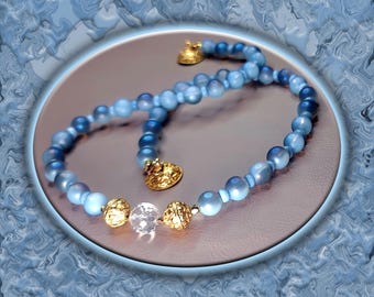 Peruvian Pigeon Blue Opal & Faceted Crystal Quartz Necklace