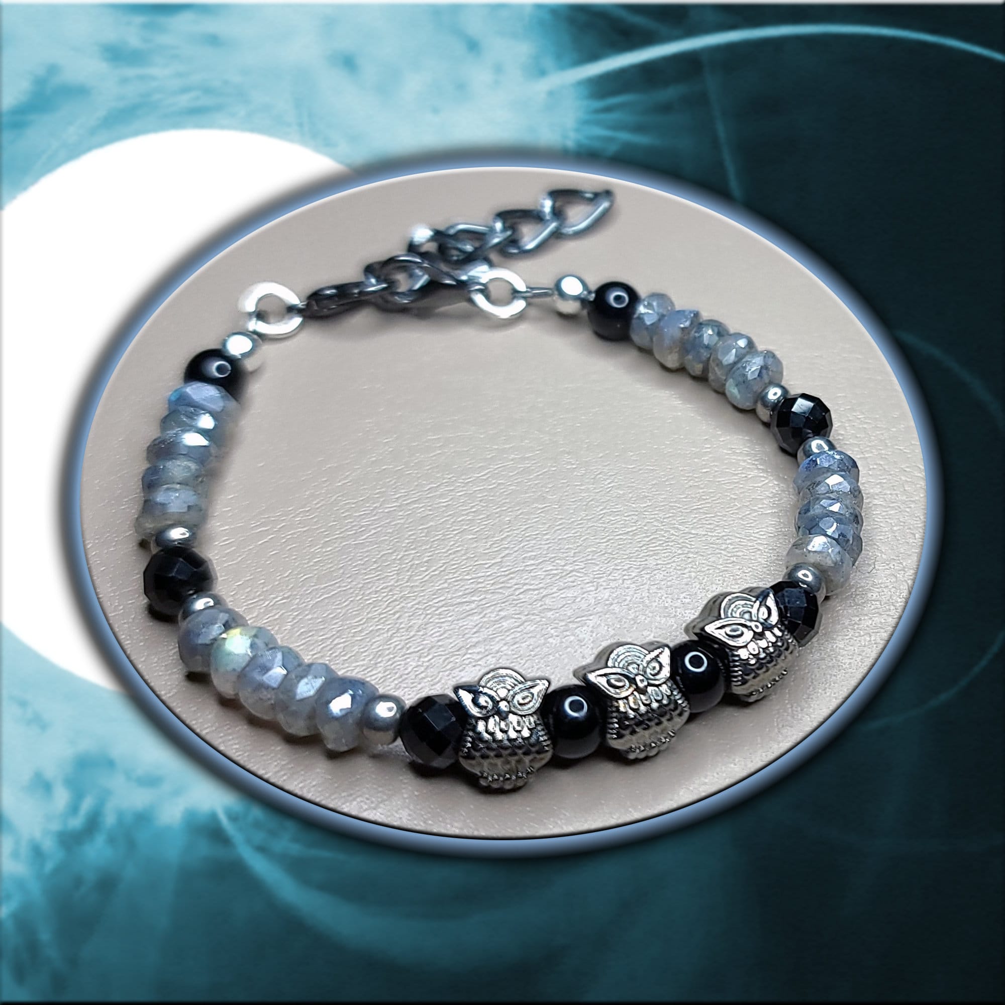 Night Owls Mystic Labradorite Tourmaline Onyx Bracelet