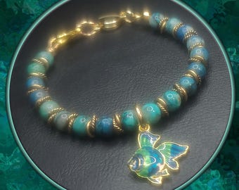 Chrysocolla • Antiqued Gold • Tropical Fish Bracelet