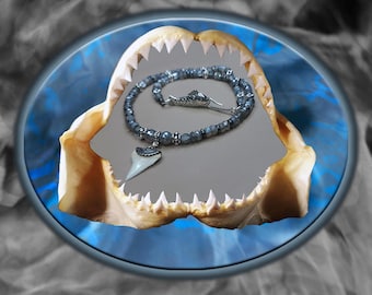 Mystic Labradorite Great White Shark Tooth Necklace