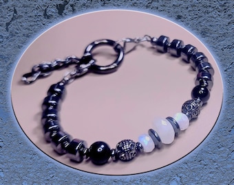 Gunmetal Hematite Rainbow Moonstone bracelet