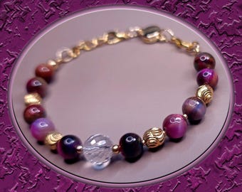 Crystal Quartz & Tigers Eye Bracelet with Gold Accents