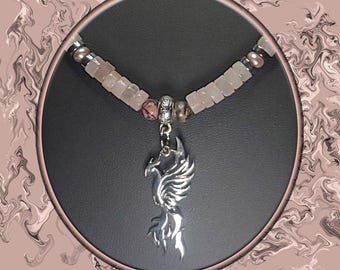 Quartz Heishi & Pearl Sterling Silver Phoenix Necklace