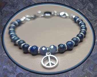 Midnight Blue Fossil Coral & Sapphire Peace Bracelet