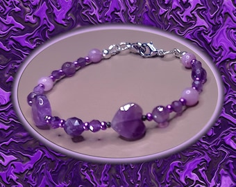 2 Hearts Faceted Amethyst Bracelet