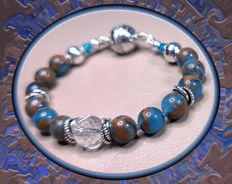 Crystal Quartz • Blue Bronzite Quartz • Blue Apatite Bracelet