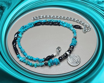 Turquoise and Onyx Spiral necklace