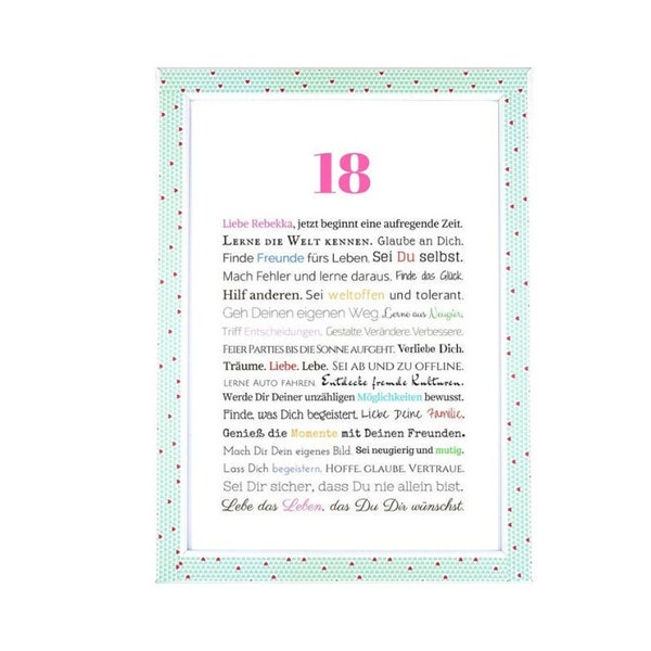 18. Geburtstag Mädchen Geschenk Tochter Geburtstagsgeschenk personalisiert