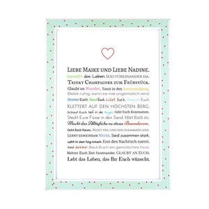 Wedding gift for 2 women: wedding gift for a lesbian couple Mint + rote Herzen