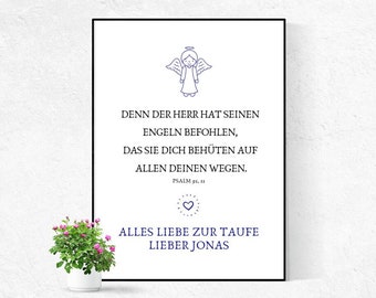 Geschenk Taufe Junge - Personalisierbares Bild zur Taufe, Taufgeschenk (ohne Rahmen)