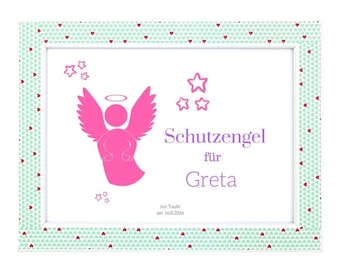 Schutzengel für Baby | Geschenk zur Geburt, Taufe oder Geburtstag | Rosa Bild für Mädchen in DIN A5 - als Geschenkidee oder Mitbringsel