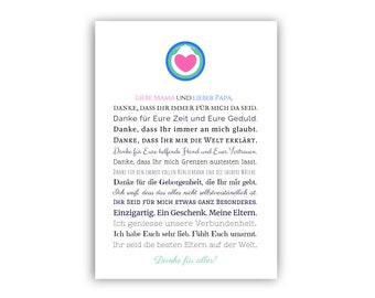 PDF Elterngeschenk personalisiert zu Weihnachten, Ostern oder zum Danke sagen. Bild für Mama und Papa von Sohn /Tochter (Ich Form)