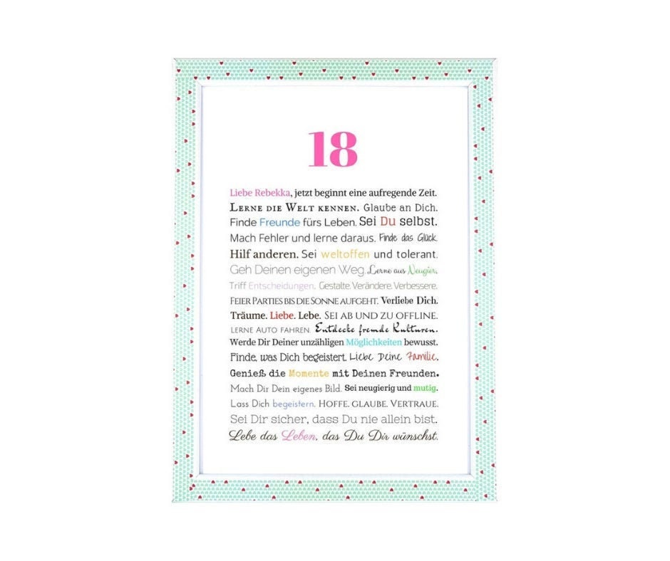 18. Geburtstag Mädchen Geschenk Tochter Geburtstagsgeschenk