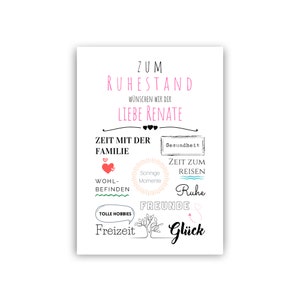 PDF retirement gift idea card with retirement wishes in A4 gift woman