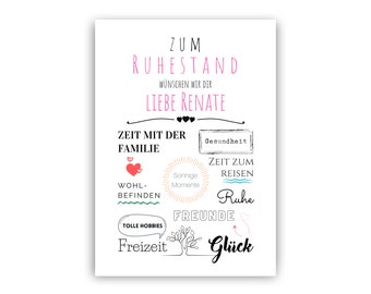 PDF Rente Geschenkidee Karte mit Wünschen zum Ruhestand in A4 Geschenk Frau