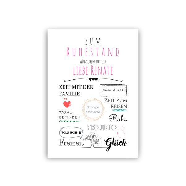 PDF retirement gift idea card with retirement wishes in A4 gift woman