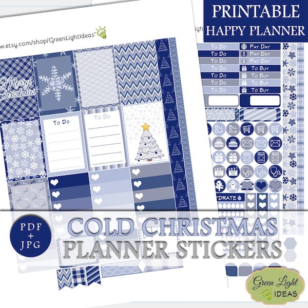 Autocollants de planificateur imprimables de Noël froid, autocollants imprimables Happy Planner, autocollants Mambi d’hiver, kit d’autocollants hebdomadaires imprimables de janvier