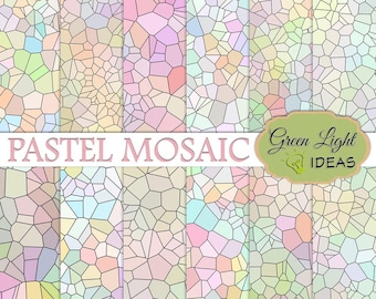 Pastel Mosaic Digital Papers, Stained Glass Digital Papers, Mosaic Digital Patterns, Mosaic Backgrounds Digital, Mosaic Scrapbook Papers