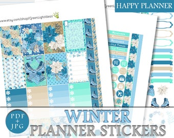 Winter Happy Planner Printable Stickers, Happy Planner Winter Weekly Kit, Mambi December Sticker Kit Digital, Winter Planner Sticker Kit