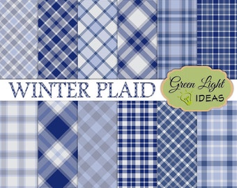 Winter Plaid Tartan Digital Paper Pack, Blue Plaid Digital Paper, Winter Printable Paper, Blue Plaid Background, Tartan Digital Texture