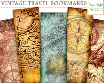 Digital Bookmarks, Vintage Travel Bookmarks, Printable Bookmarks, Travel Junk Journal Bookmark, Vintage Hang Tag, Map Ephemera Collage Sheet