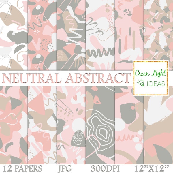 Neutral Abstract Digital Papers, Modern Abstract Scrapbook Papers, Geometric Backgrounds, Pink and Gray Seamless Patterns, Pastel Background