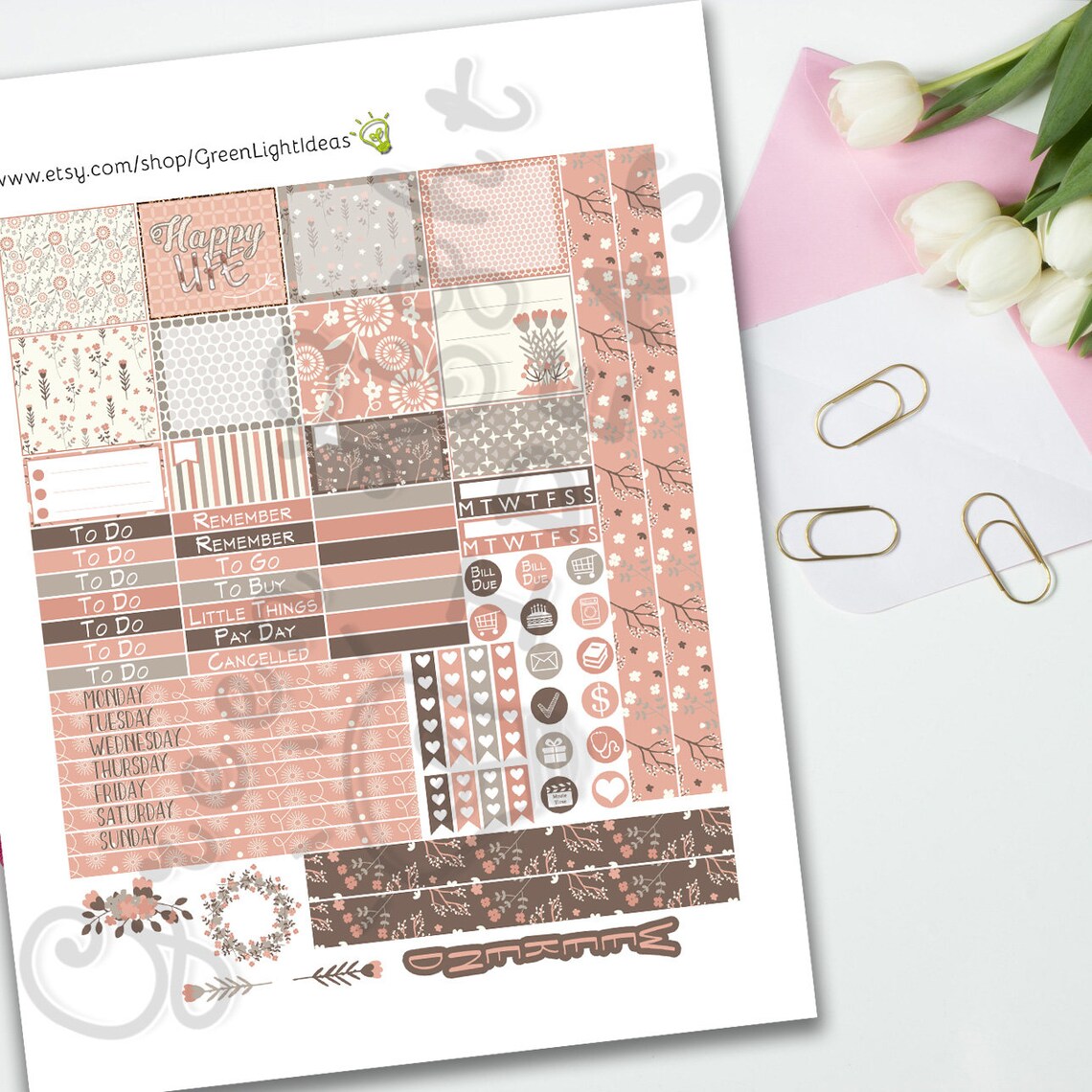 MINI Happy Planner Printable Stickers, Floral Printable Planner ...