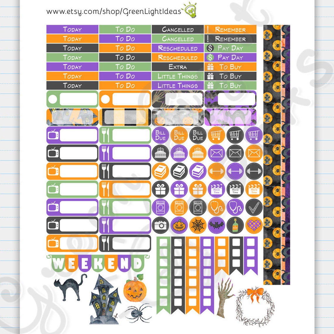 Halloween Happy Planner Stickers, Halloween Printable Sticker Kit ...