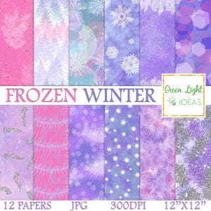 Frozen Winter Digital Papers, Snowflakes Scrapbook Papers, Purple Winter Printable Papers, Frosted Winter Watercolor Texture, Ice Background