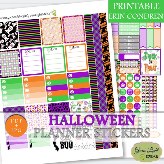 Halloween Digital ECLP Weekly Kit October Stickers Printable Halloween Vertical Erin Condren Stickers Halloween Printable Planner Sticker