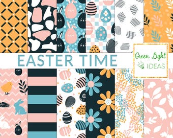 Digitale papieren voor Pasen, afdrukbare papieren voor Pasen, achtergronden van paaseieren, sublimatiepapier lentebloemen, naadloze paaspatronen