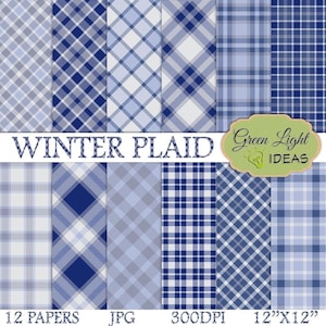 Winter Plaid Tartan Digital Paper Pack, Blue Plaid Digital Paper, Winter Printable Paper, Blue Plaid Background, Tartan Digital Texture